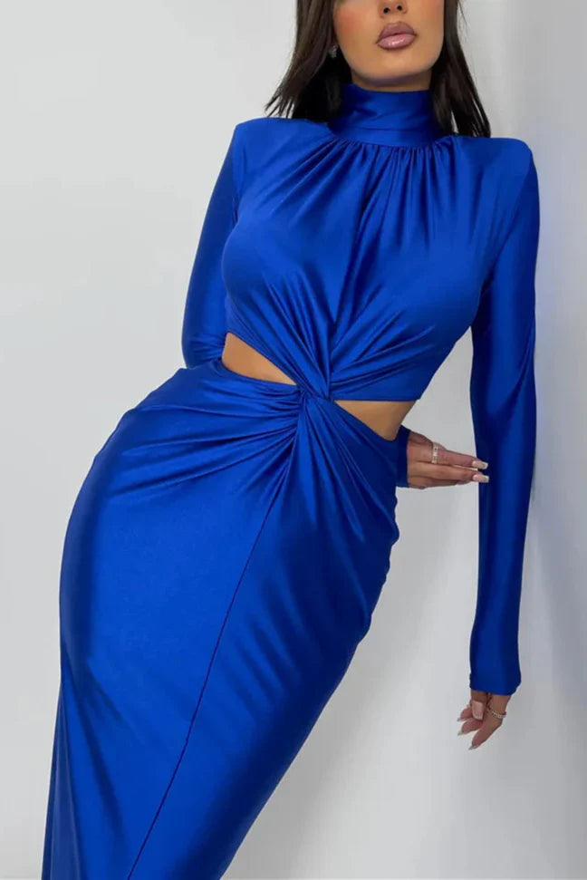 Rios שמלת ערב מקסי מחטבת עם חיתוך בטן